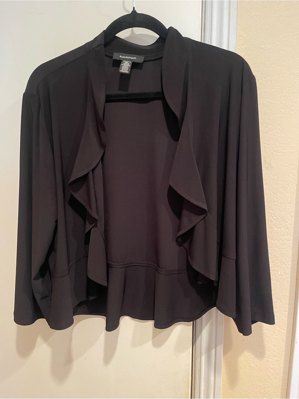 Black Ruffle-Front Open Cardigan
